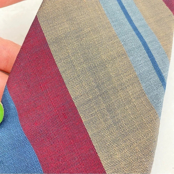 Vintage 70s LANVIN Paris Silk Scarf ACWA Union Label Mens Striped Blue Red Gold - Picture 3 of 10